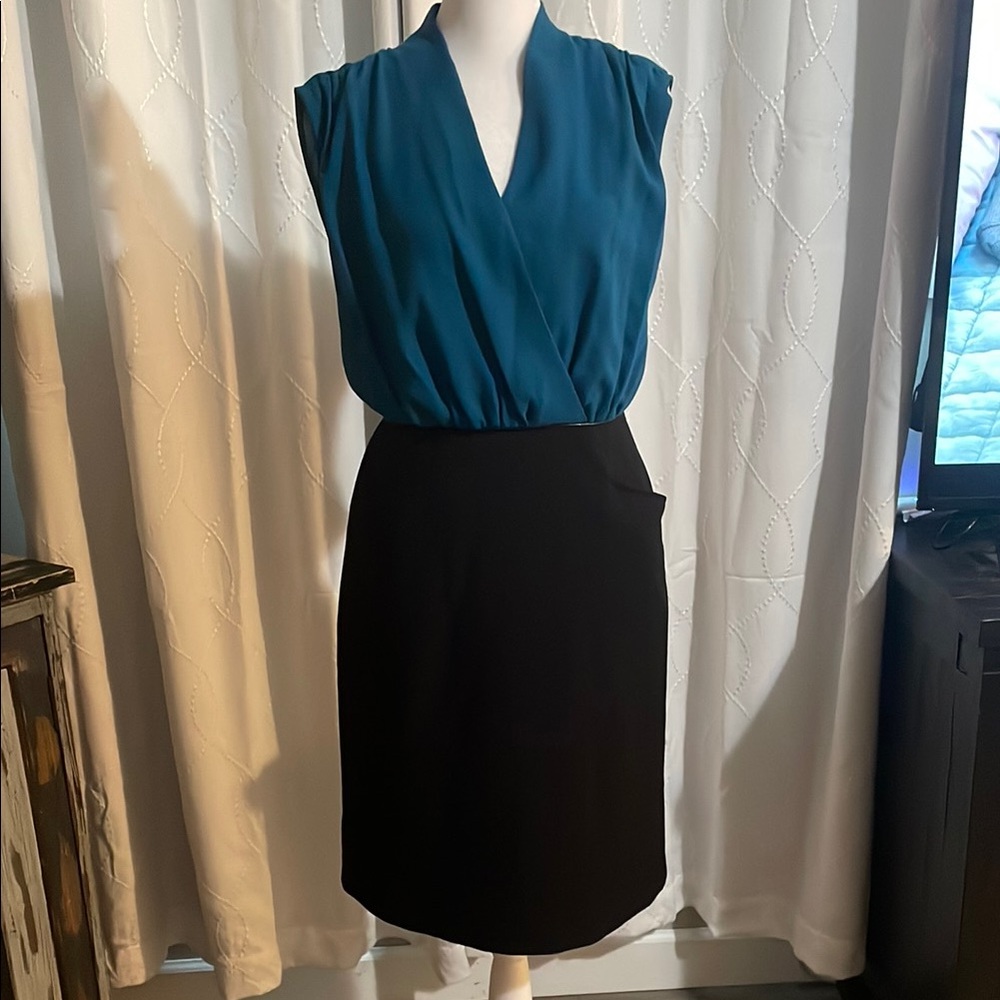 Max & Cleo Teal and Black Pencil Dress